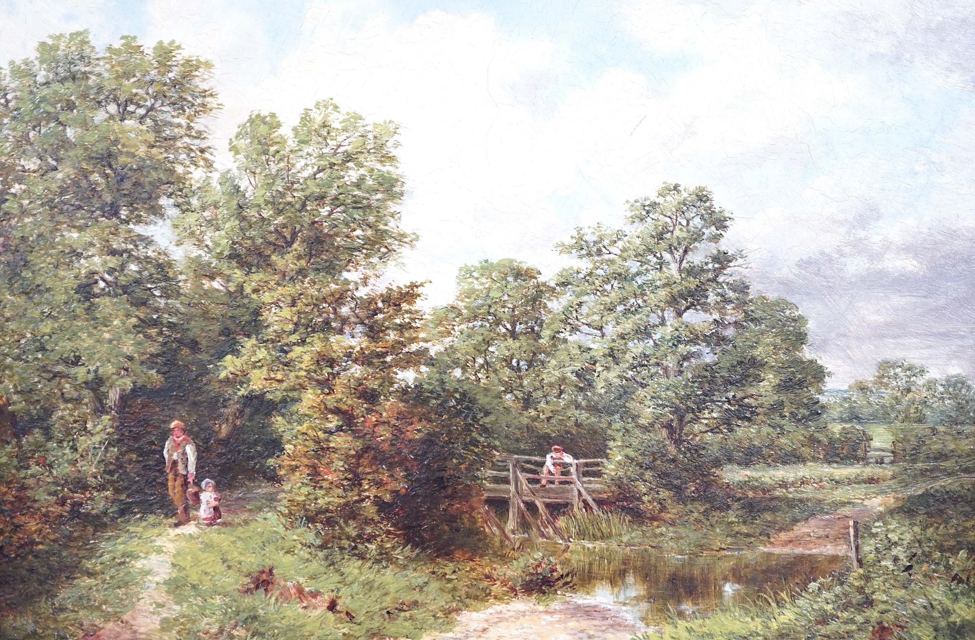 Albert Gyngell (1841-1894), oil on mill board, Figures in a river landscape, 19 x 29cm